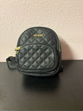 Steve Madden Black Quilted Mini Backpack Gold Hardware Bag